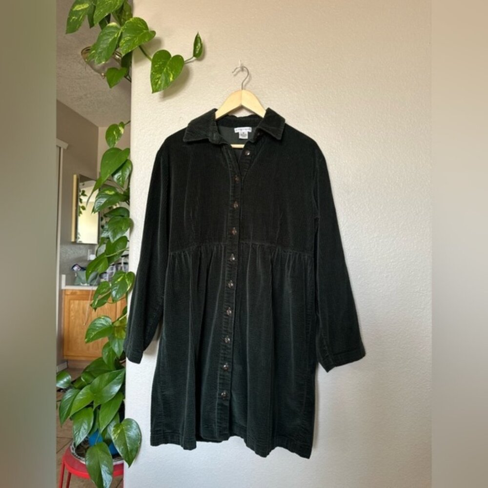 Laissez Faire Dark Green Corduroy Long Sleeve Dress